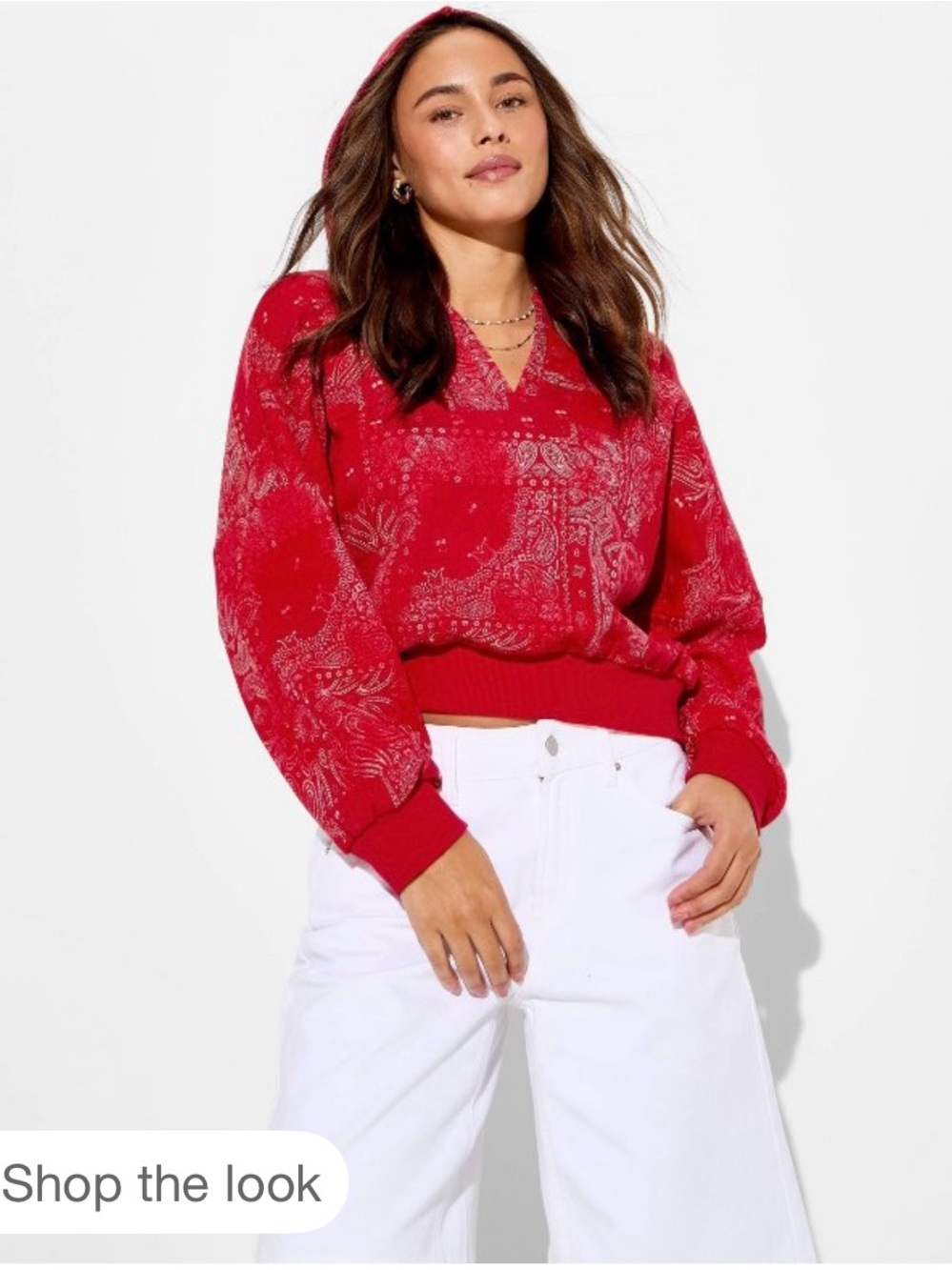 Split Neck French Terry Pullover Sweatshirt - Wild Fable Red Paisley Bandana